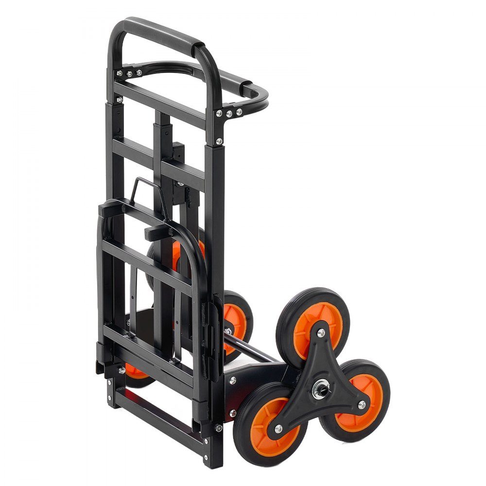 Opklapbare trappensteekwagen, steekwagen 100 kg draagvermogen, trappenklimmer met telescoopsteel, 6 wielen & 2 spanbanden, transportwagen, trappenwagen, stapelwagen voor huishouden, boodschappen & opslag
