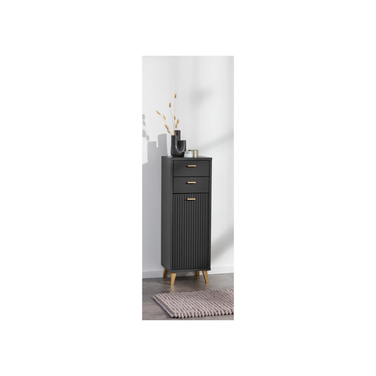 LIVARNO home Bad-Seitenschrank, mit Wellenoptik, schwarz