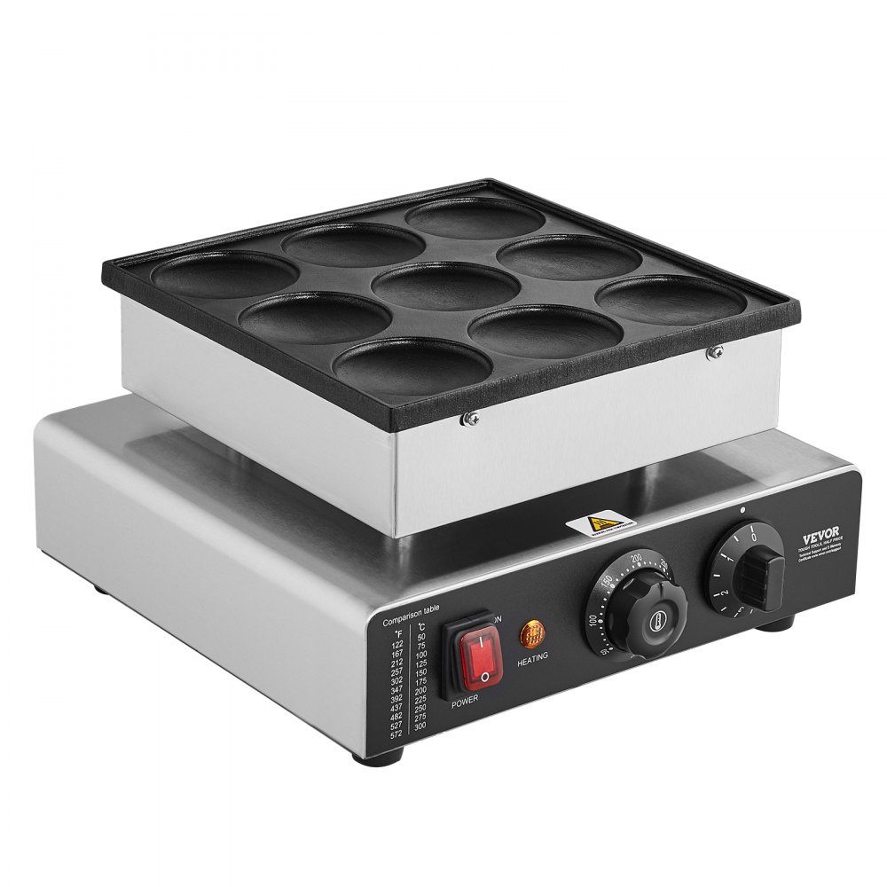 Mini Pancake Machine, Commercial Dutch Mini Pancake Machine, 9 Pieces, 76mm Diameter, Dorayaki Baking Machine, 850W, Temperature and Time Control, in Kitchens, Cafes and Restaurants