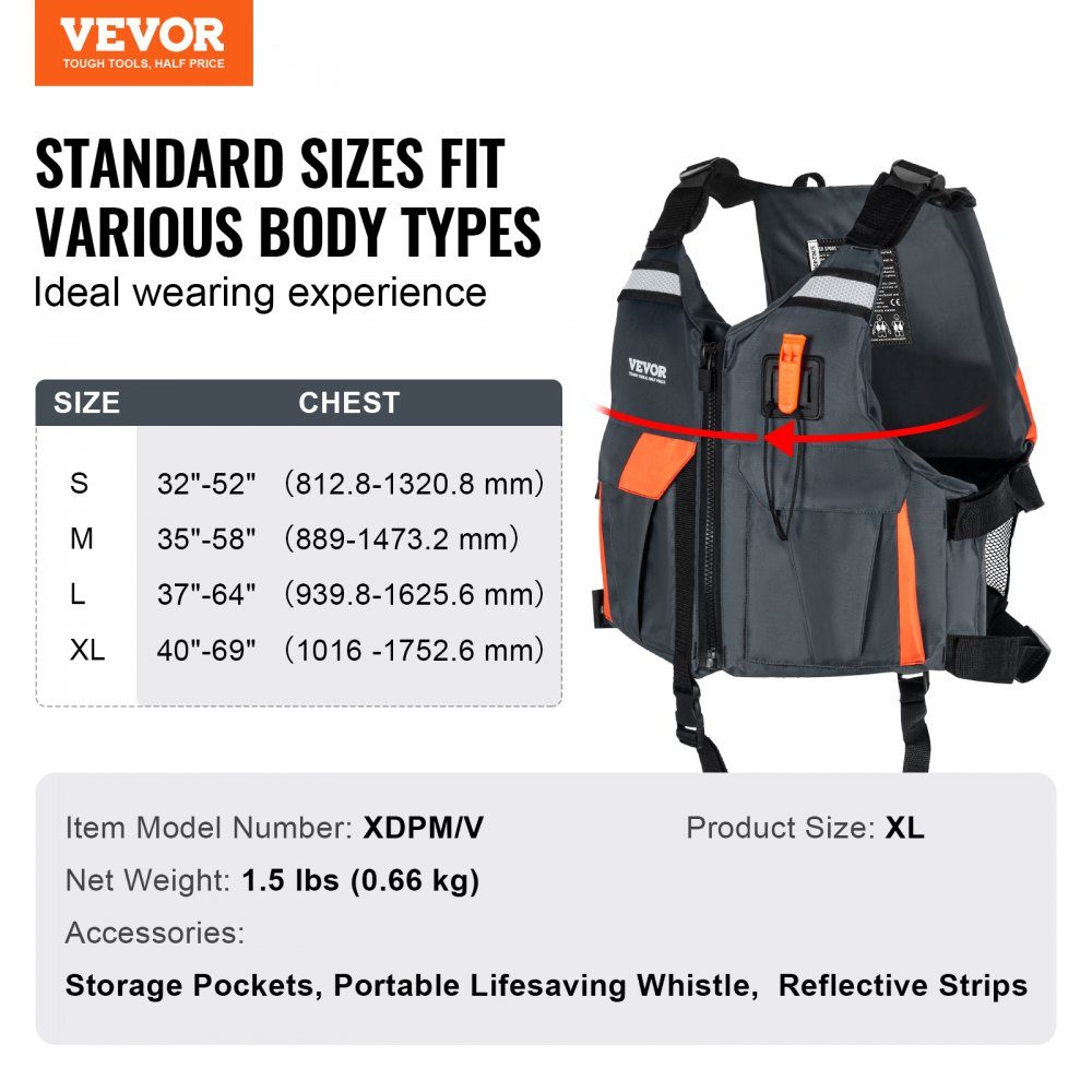 Water Sports Life Jacket PFD 110N Buoyancy Vest Waterproof Nylon Life Jacket for Water Activities Fishing Kayaking Surfing Boating Men Women XL