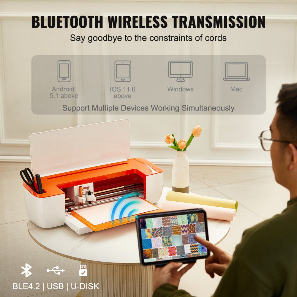Vinylsnijmachine, doe-het-zelf-snijmachine met Bluetooth-connectiviteit, compatibel met iOS, Android, Windows en Mac, uitgebreide ontwerpen inbegrepen, aangepaste kaarten, huisdecoratie