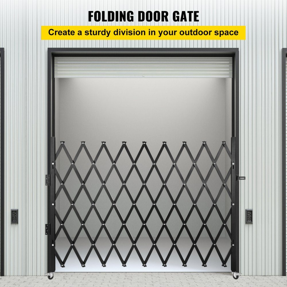 Single security gate, folding door gate, steel accordion security gate, 190×131cm (W×H) expandable security gate, 360° rolling barricade gate, scissor gate or padlocked door