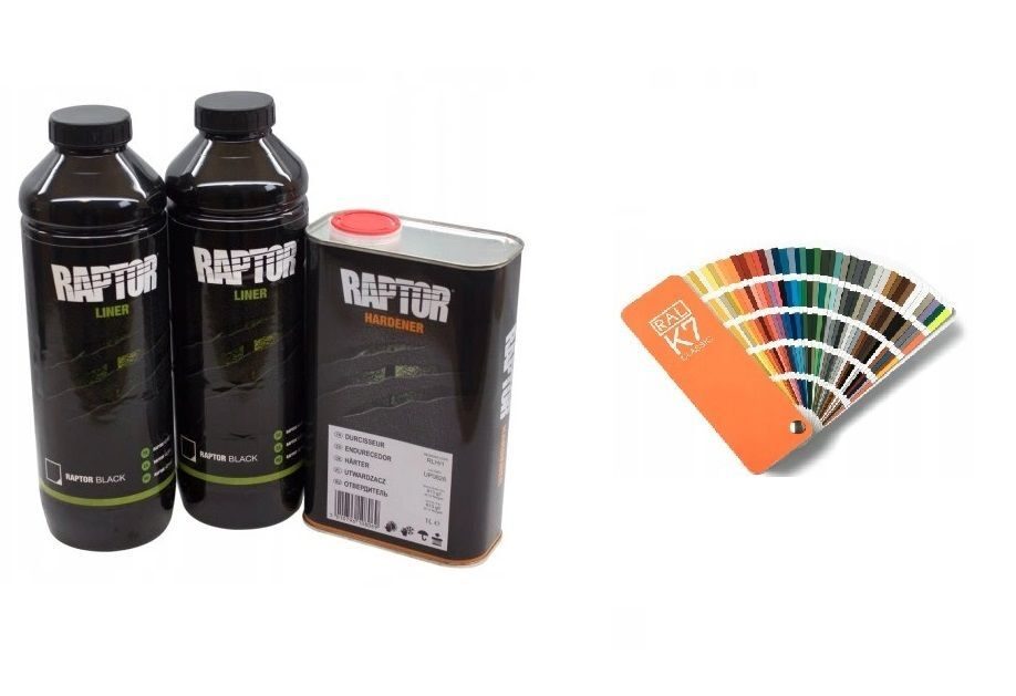 2x Original RAPTOR Lack UPOL je 950ml / 1,9l + Härter & 200ML RAL-Farbe nach Wahl Komplettset RLT/S1