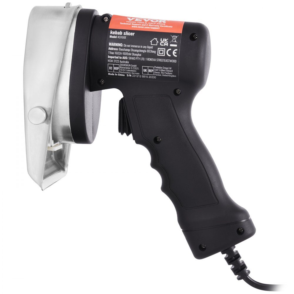 Elektrisches Shawarma-Messer, 80 W, türkisches Kebab-Messer, kommerzieller Gyro-Schneider aus Edelstahl, Döner-Kebab-Fleischschneider mit 2 Klingen, 100 mm Klingendurchmesser