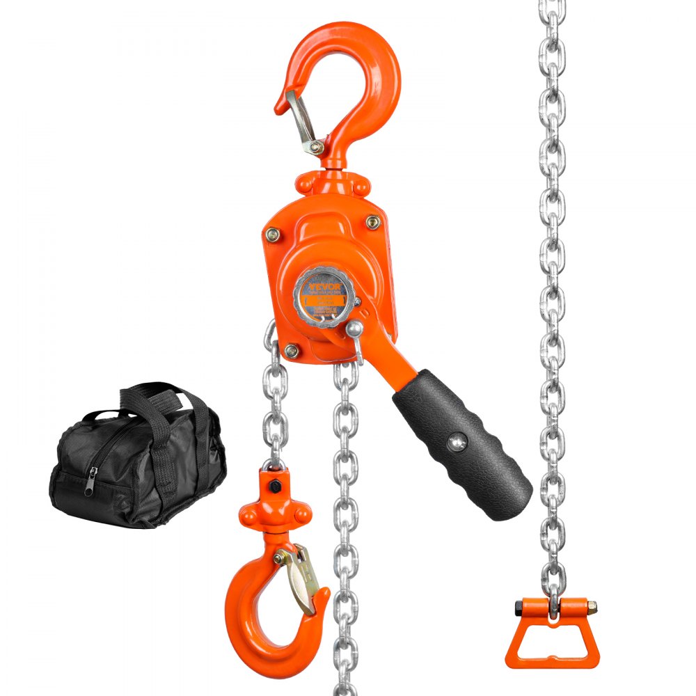 Mini-hefboomtakel 0,5T draagvermogen kettingtakel 260N trekkracht katrolblok 2,80m hefhoogte rateltakel stalen takel G80 ketting Weston dubbele palrem 360° draaibare haak handkettingtakel