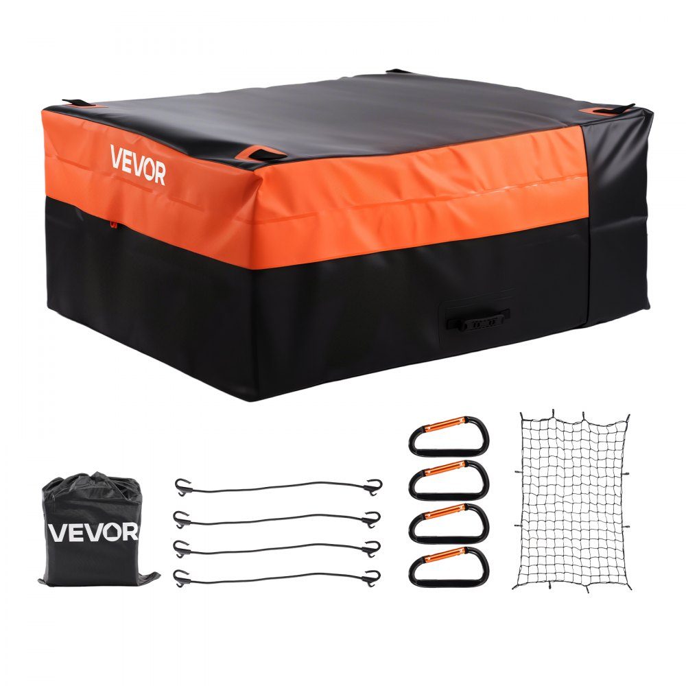 Sac porte-bagages, sac de lit de camion en PVC 840D imperméable (0,736 m³), ​​​​sac à bagages pour rangement sur le lit des camions avec filet à bagages pour voitures, SUV, camionnettes, noir, orange