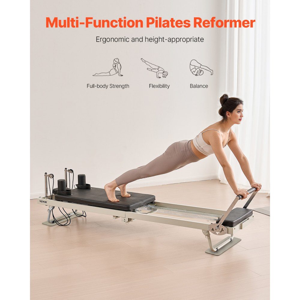 Składany przyrząd do ćwiczeń Pilates Reformer do użytku w domowej siłowni, łóżko do pilatesu z podwójnym oporem — sprężyna i sznurek, dla zaawansowanych i początkujących, do 400 funtów