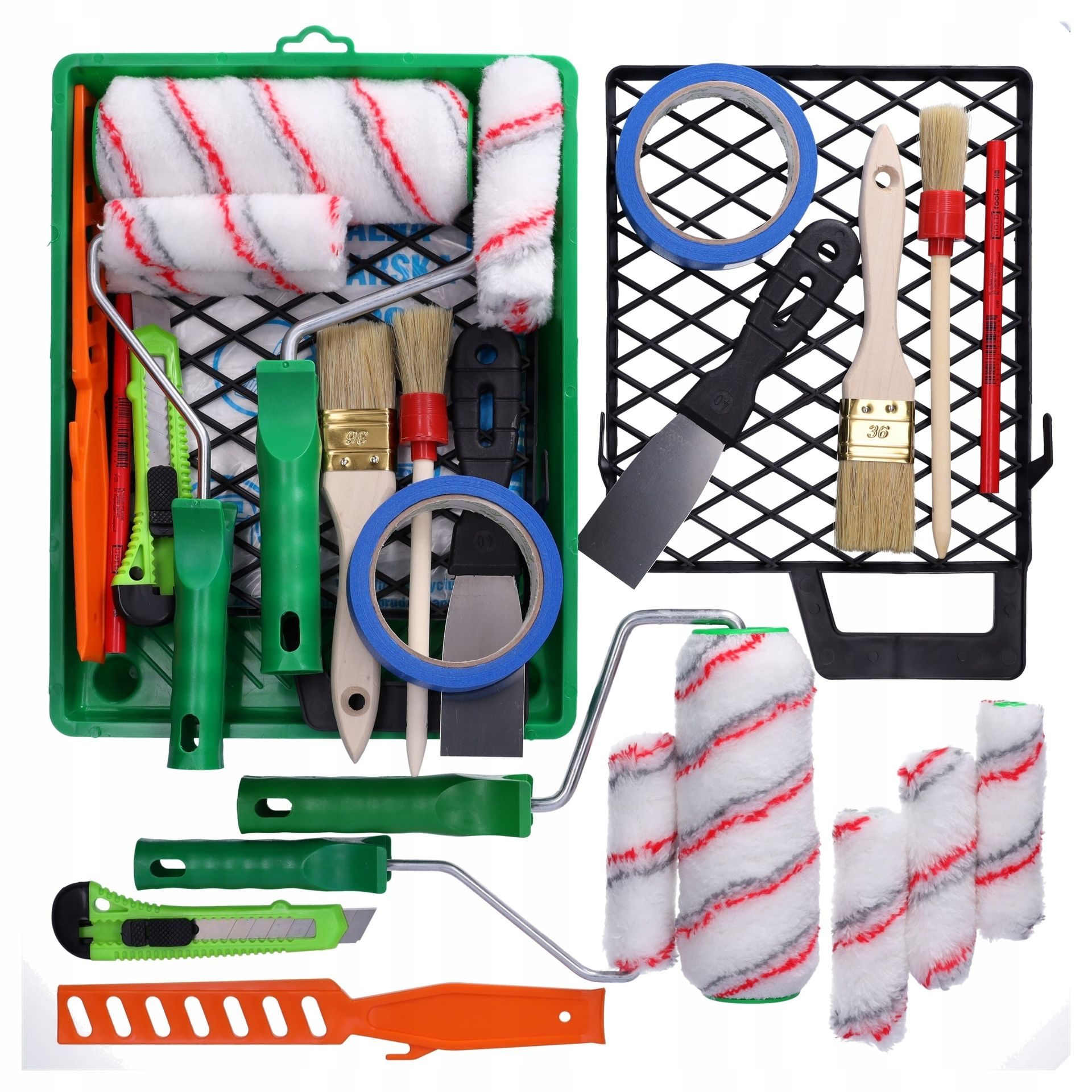 Malerset 17-teilig komplett für jeden Renovierungspinsel, Farbroller, Abdeckfolie etc.