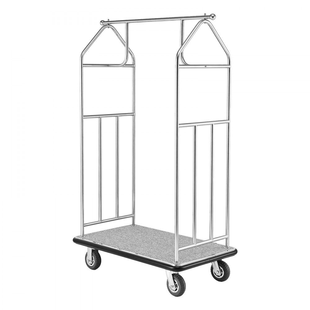 Hotel-Gepäckwagen, 800 Pfund Kapazität, Edelstahl-Gepäckwagen, Gepäckwagen, Seitenwagen mit grauem Teppichboden und 15,2 cm großen Gummirädern, ideal für Hotels, Eigentumswohnungen, Resorts, Silber