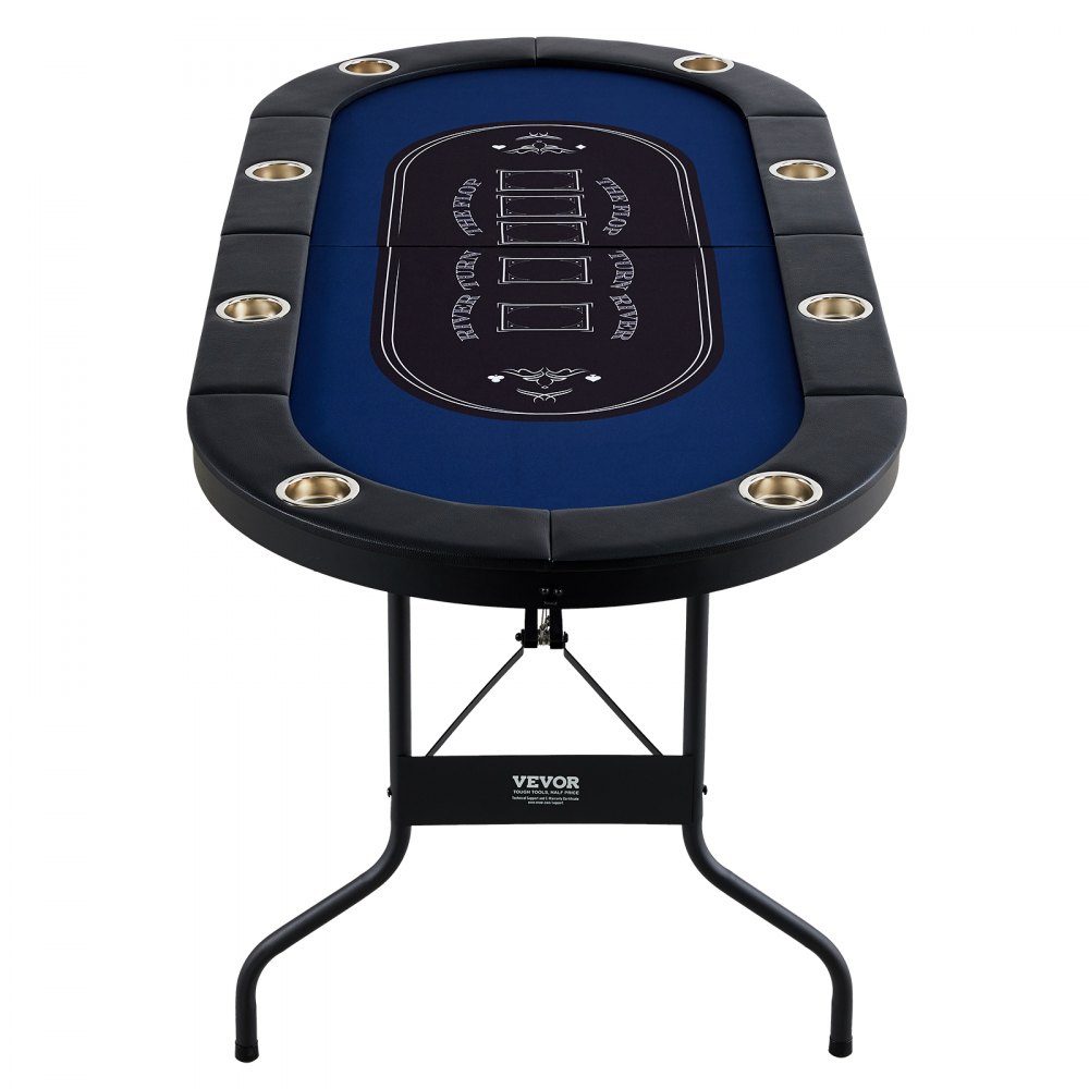 Casino Pokertafel Klaptafelpoten 1830 x 820 x 720 mm (L x B x H) Opvouwbare pokertafel Zwart Blauw Poker Pad Klaptafel voor 8 spelers Pokertafel met stofkap Draagbaar