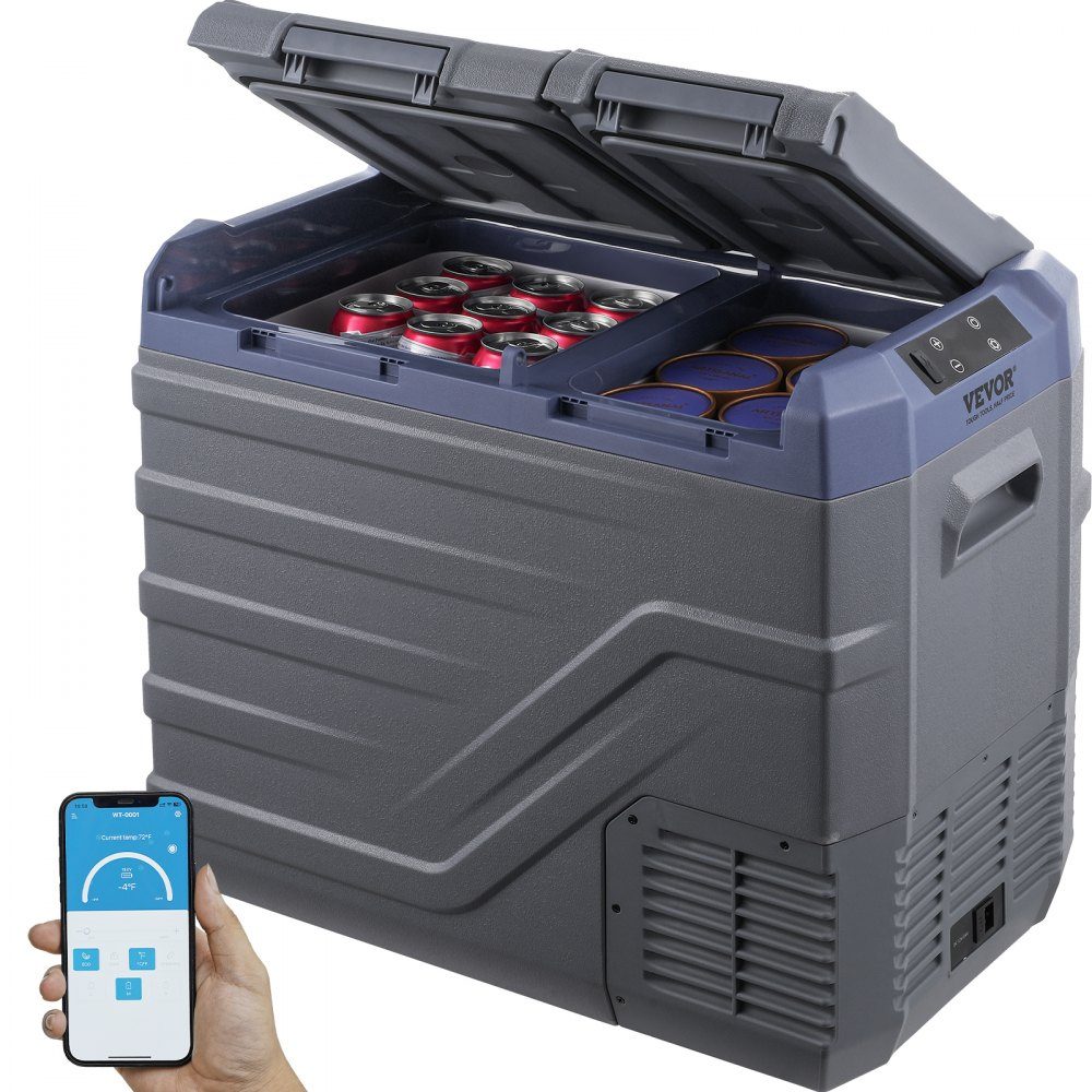Autokühlschrank, 12-V-Autokühlschrank, tragbarer 40-L-Zweizonen-Gefrierschrank, einstellbarer Bereich von -20 °C bis 20 °C, 12/24 V Gleichstrom und 100–240 V Wechselstrom, Kompressorkühler für Camping-Wohnmobile im Freien