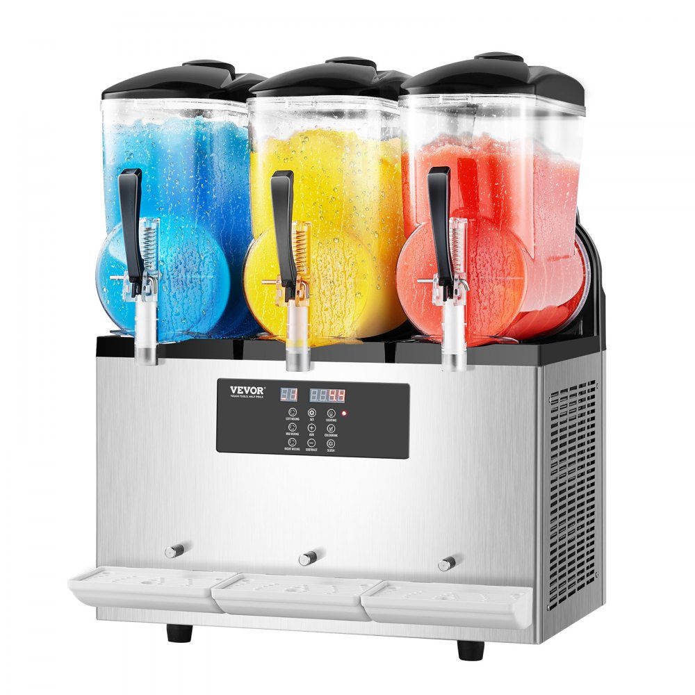 Commercial Slush Ice Cream Maker, 12L x 3, Three Tank Frozen Drink Machine, 144 Cups, Stainless Steel Slush Ice Cream Maker with Keyboard, Soft Ice Cream Machine for Party, Restaurant, Cafe, Bar
