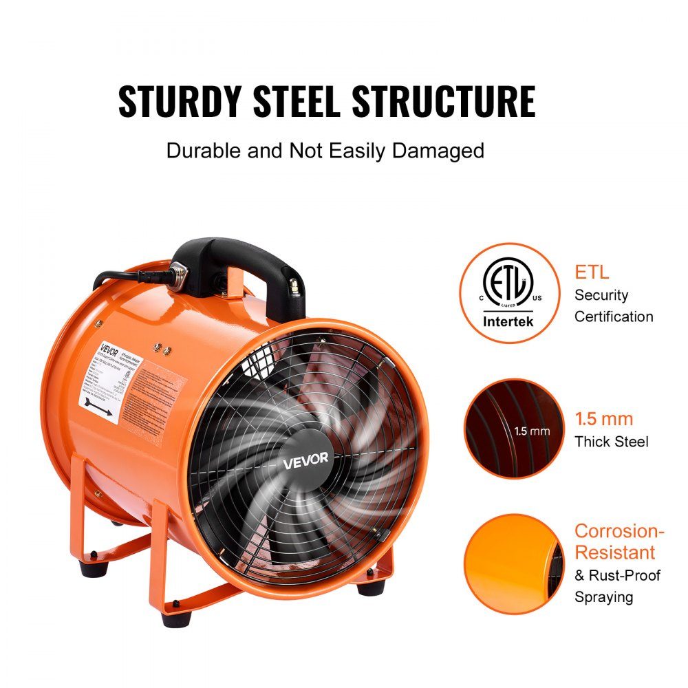 Construction fan 221 W AC motor construction fan 2830 rpm construction fan blower 1720 CFM (2922 m3/h) axial fan 10 m hose axial fan 79 dB noise level industrial fan IP44