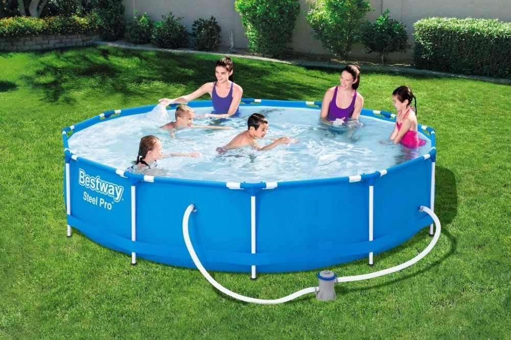 Runder Rahmenpool Bestway Steel Pro 56681 366x76 cm blauer Pool mit Pumpensandfilter