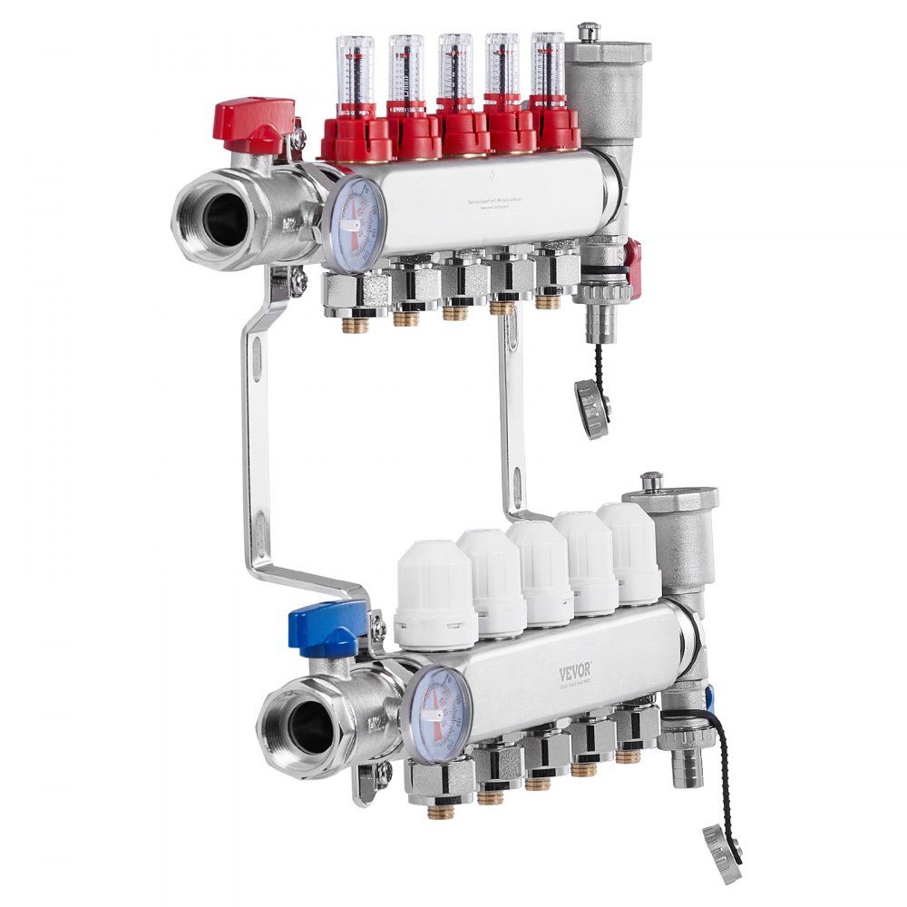 5 Branch Heat Spreader, 1/2" PEX Pipe Manifold, Stainless Steel PEX Manifold for Hydronic Underfloor Heating, Heat Distribution PEX Manifold Kit with 1/2" Adapters Included
