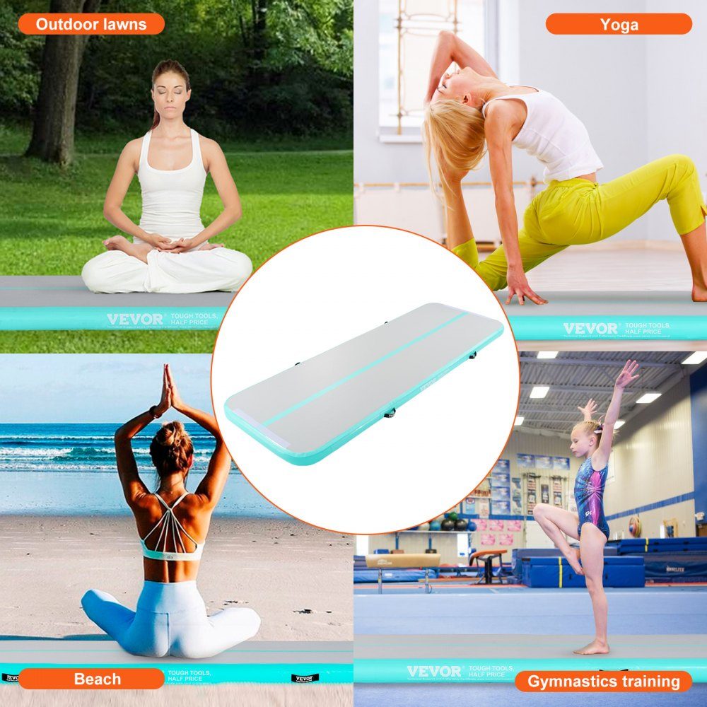 Gymnastik-Luftmatte, 10 cm dick, aufblasbare Gymnastik-Tumbling-Matte, Tumbling-Bahn mit elektrischer Pumpe, Trainingsmatten für den Heimgebrauch/Fitnessstudio/Yoga/Cheerleading/Strand/Park, Grün
