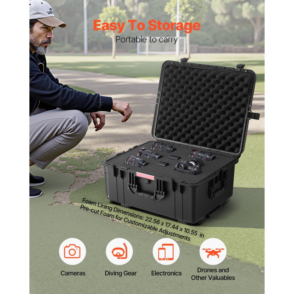 Valise à coque rigide de 3,5 pieds cubes, valise trolley à coque rigide avec roulettes et poignée de traction rétractable, IP67-Schutzkoffer étanche avec 4 clips, 4 trous de cadenas et insert en mousse