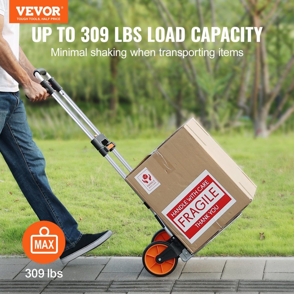 Folding Sack Truck 140kg Aluminum Alloy Plastic Transport Trolley Stacking Trolley with Adjustable Handle 900-1109mm Foldable Trolley with Tension Rope Included Compact Size for Storage