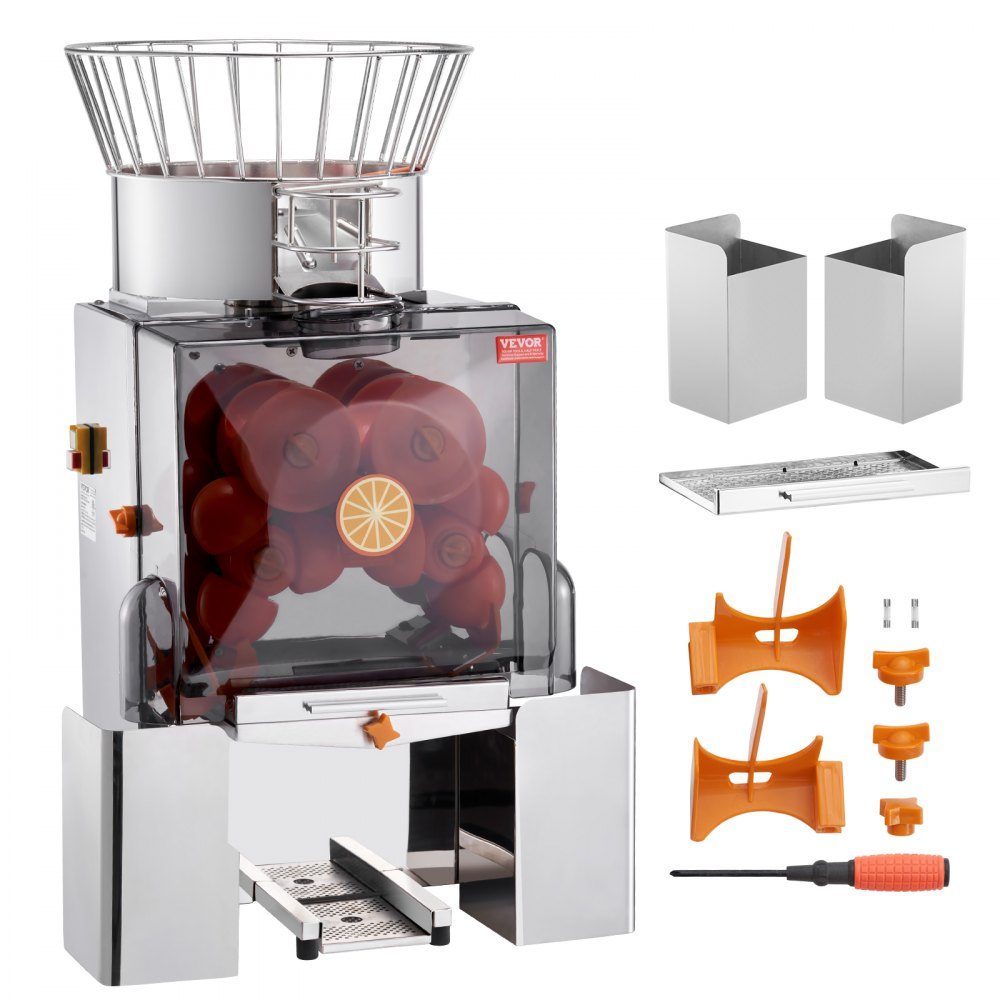 Commercial Orange Juicer, 120W Automatic Juicer, Stainless Steel Orange Juicer for 25 Oranges per Minute, with PC Cover, 46 x 52 x 90cm, Commercial Citrus Juicer, Electric Citrus Juicer
