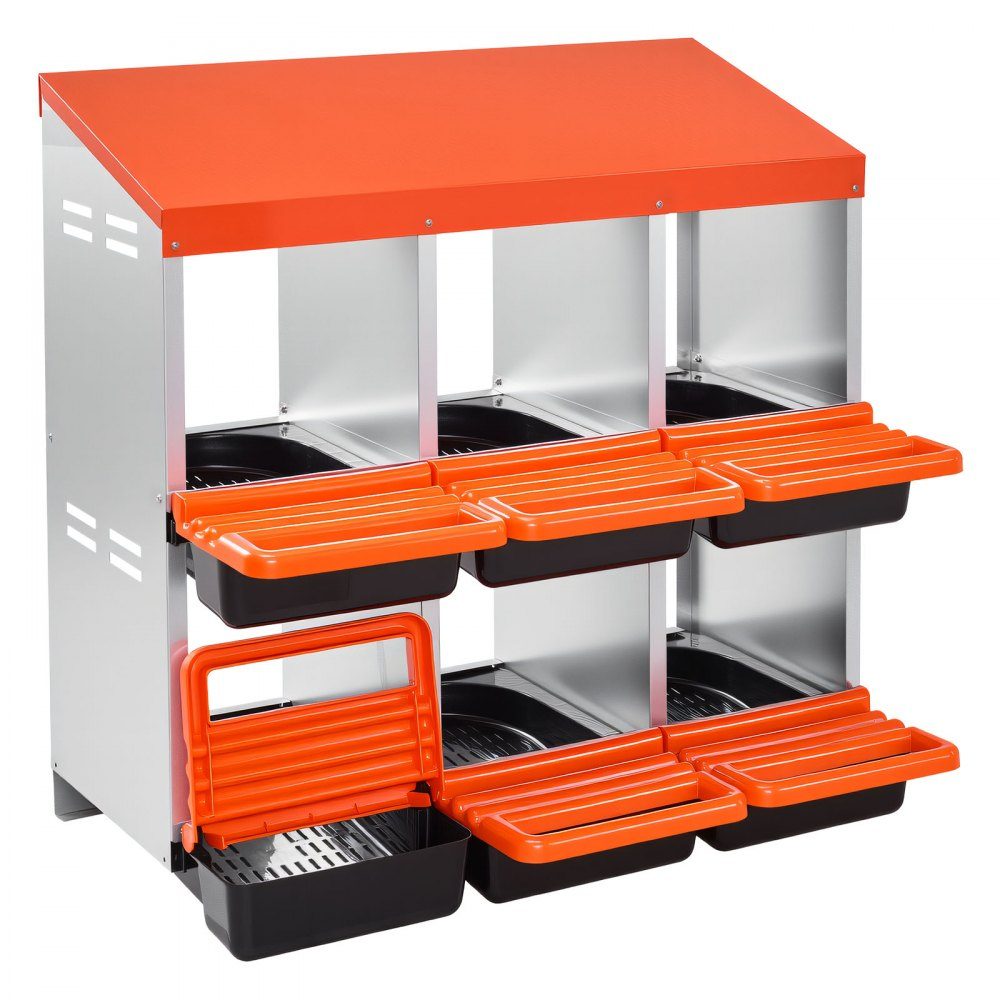 Laying nest, 6 compartments, roll-off nest made of metal, chicken nest with protective collecting lids, roll-off nest, breast nest for chickens, ducks, chickens and other poultry, 796x525x790 mm