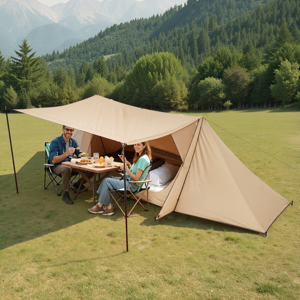 Tente de camping, tente Bushcraft légère avec ouverture de poêle et 2 poteaux de bâche, tentes d'hiver, tentes portables 4 saisons pour 2 personnes pour la randonnée, la pêche, la chasse et la randonnée