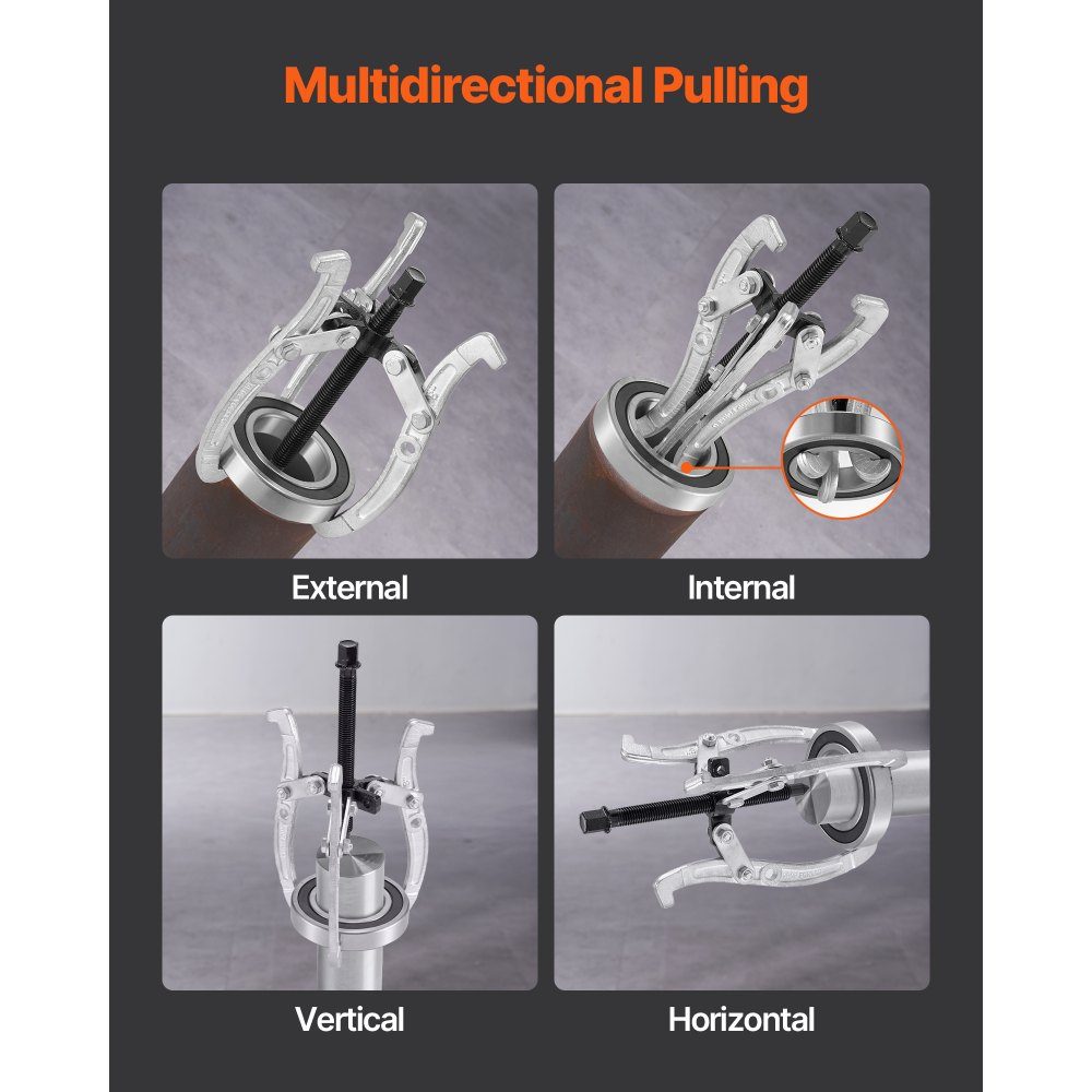 Gear Puller Set, 3/4/6/8" 3 Jaw Bearing Puller with Reversible Jaws, 2 Jaw/3 Jaw Pulley Puller Tool for Removing Pulleys, Transmission Bearings, Flywheels