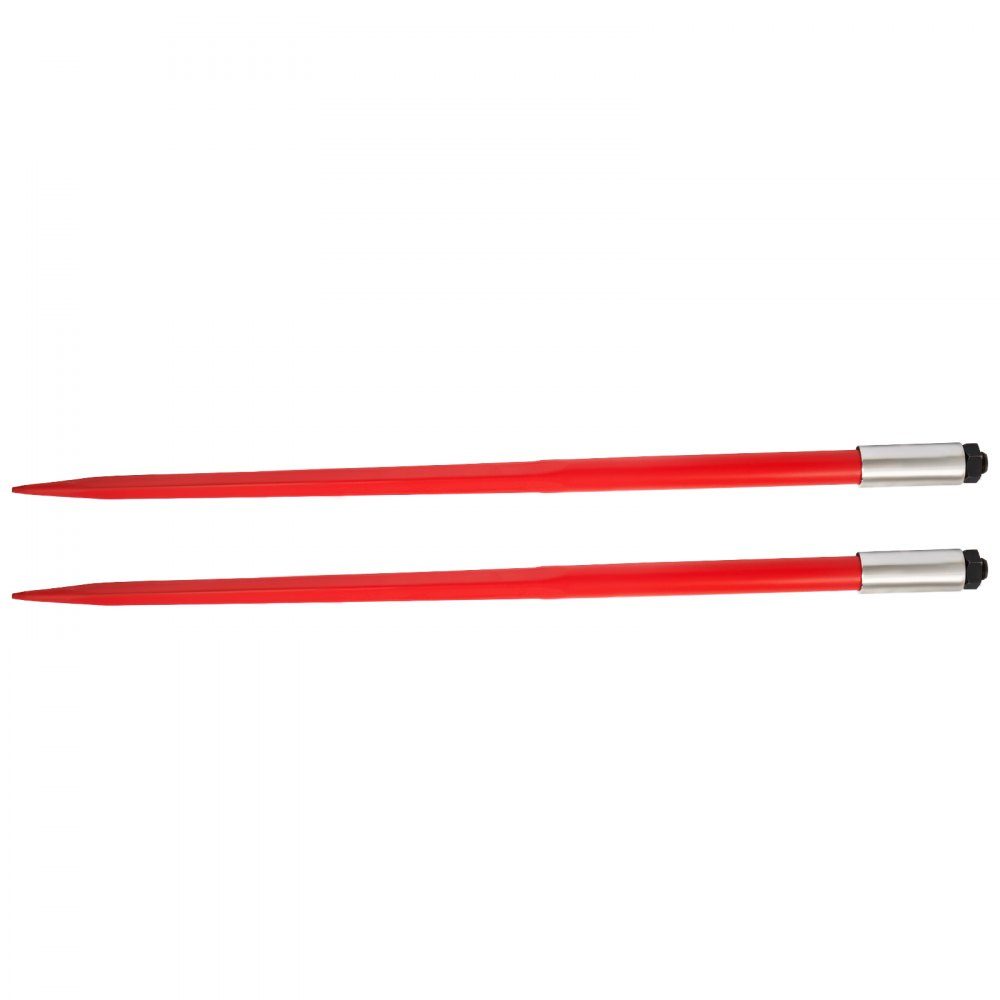 Front loader tines 125 cm, bale tines 2041 kg load capacity, bale spike quick attachment, red coated bale forks, with hexagon nut and sleeve for shovels, tractors, loaders