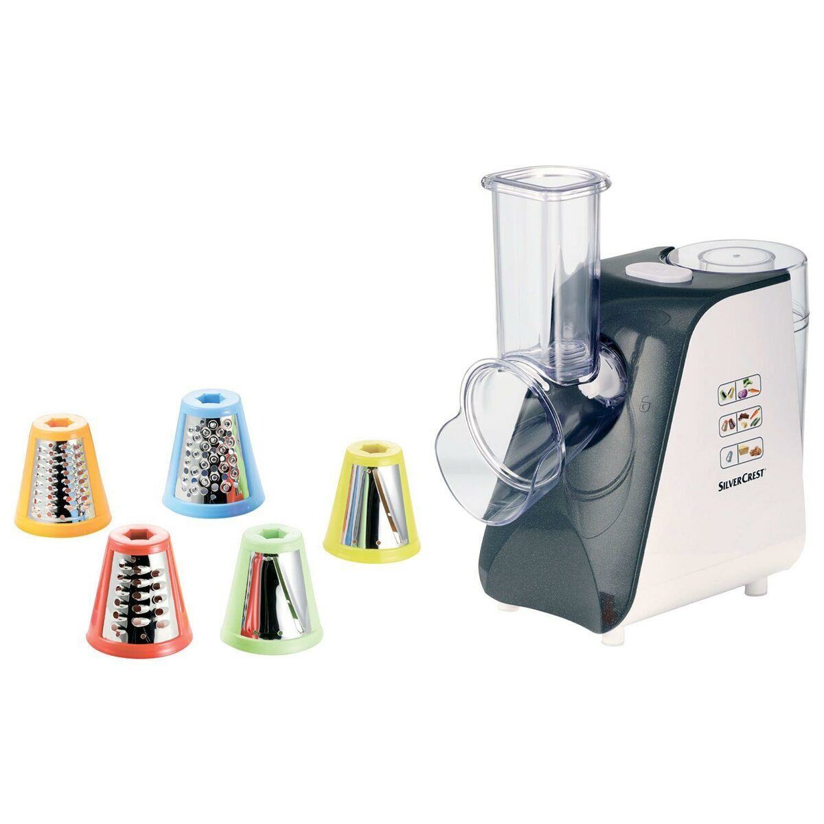 SILVERCREST® Elektrische Gemüsereibe, 5 Trommeleinsätze