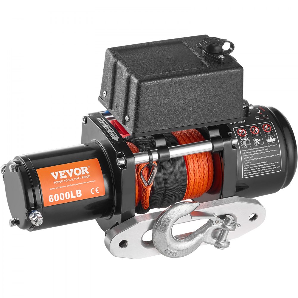 Elektrische Seilwinde, 6000 lb Tragfähigkeit, 12 V DC für LKWs mit 1/4 Zoll x 55 Fuß synthetischem Seil, Aluminiumseilführung, zwei Fernbedienungsoptionen, IP55-Wasserbeständigkeit, ideal zum Ziehen von SUVs, LKWs, Jeeps, Anhängern und Booten Elektrische Seilwinde, 6000 lb Tragfähigkeit, 12 V DC für LKWs mit 1/4 Zoll x 55 Fuß synthetischem Seil, Aluminiumseilführung, zwei Fernbedienungsoptionen, IP55-Wasserbeständigkeit, ideal zum Ziehen von SUVs, LKWs, Jeeps, Anhängern und Booten