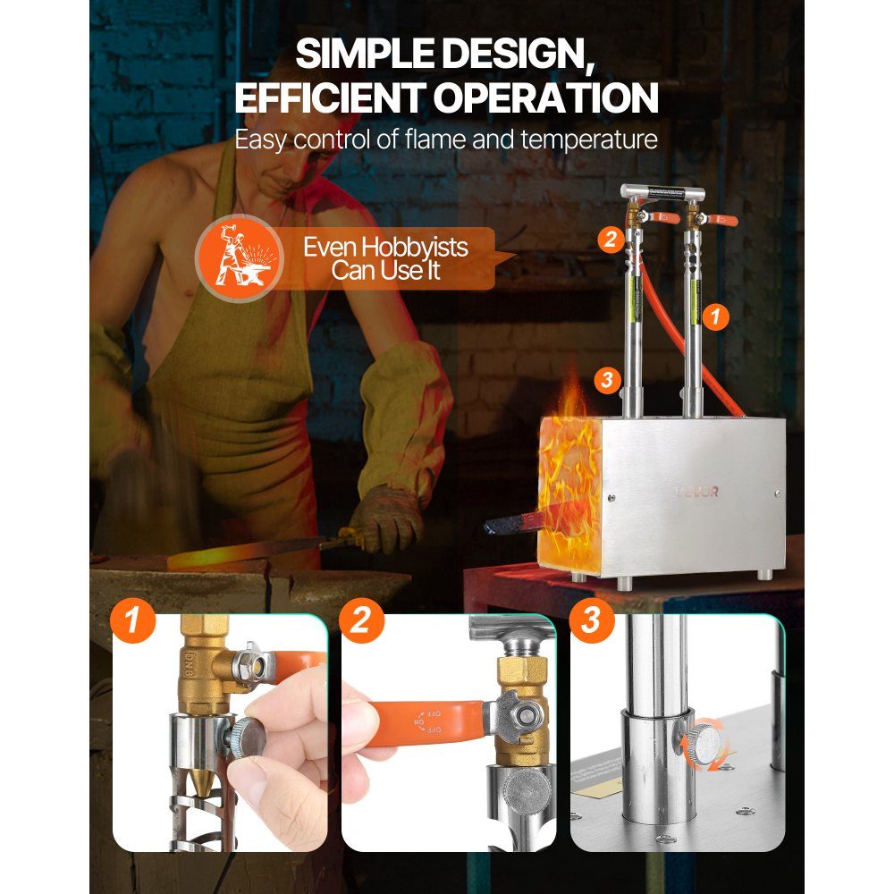 Portable 2 Burner Propane Blacksmith Furnace 1427°C Farrier Blacksmith Furnace Square Shape Stainless Steel Gas Blacksmith Tools and Equipment Smelting Furnace Metal Forging Use – Part No. HT-24138