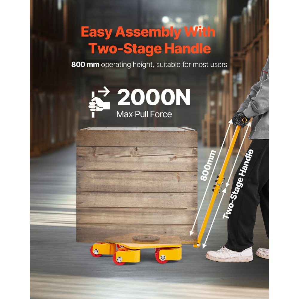 Machine Roller 4T, Machine Transport Roller, Machine Transport Roller with 360° Swivel Cap and PU Swivel Casters, Heavy Duty Industrial Machinery Furniture Trolley with Handle for Warehouse Workshop
