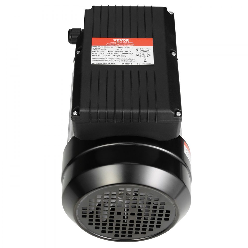 2,2 kW Elektromotor, 2800 U/min, AC 220–240 V, 13,8 A, 90 l, B3-Rahmen, Luftkompressormotor, einphasig, 24 mm Keilwelle, Rechts-/Linksdrehung, für landwirtschaftliche Maschinen und allgemeine Geräte