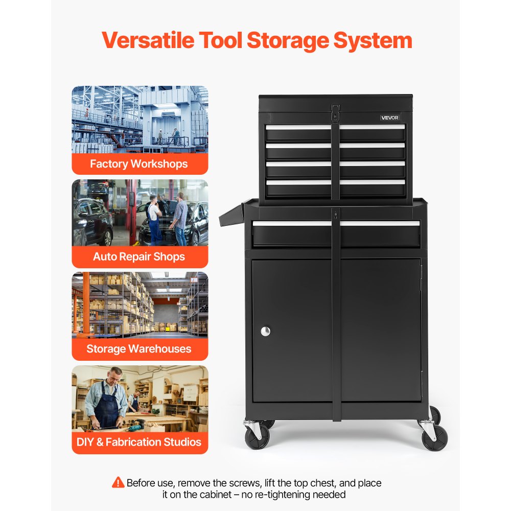 Werkplaatswagen, 2-in-1 design gereedschapswagen met 5 laden en uitneembare metalen gereedschapskist, sluitstang, beschermende voering en gereedschapsrek, garage-organizer voor magazijn, werkplaats Werkplaatswagen, 2-in-1 design gereedschapswagen met 5 laden en uitneembare metalen gereedschapskist, sluitstang, beschermende voering en gereedschapsrek, garage-organizer voor magazijn, werkplaats