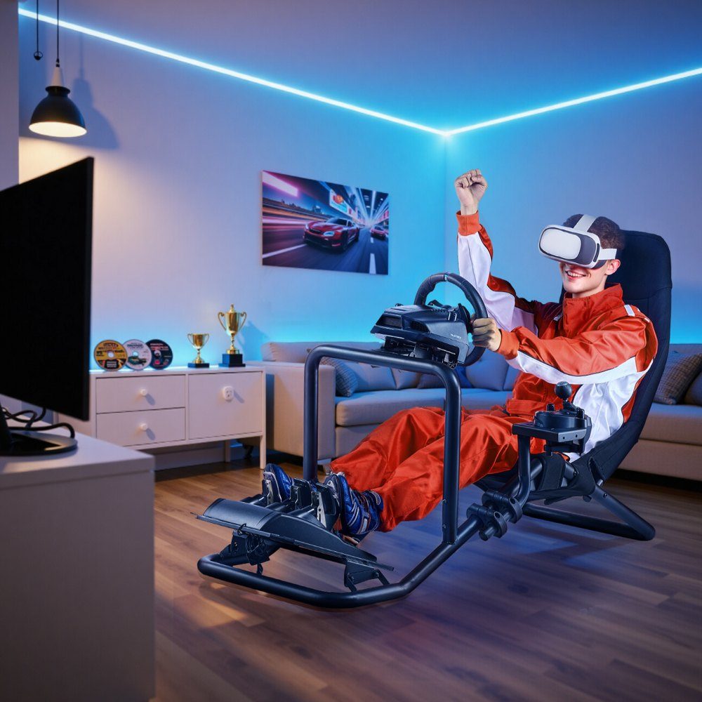 Lenkständer, Rennradständer für integrierte Simulator-Cockpits, für Logitech G25, G27, G29, G920, G923, Thrustmaster T300RS, TX F458, T500RS, T3PA-PRO (F1/GT) und CSR-Pedale, schwarz
