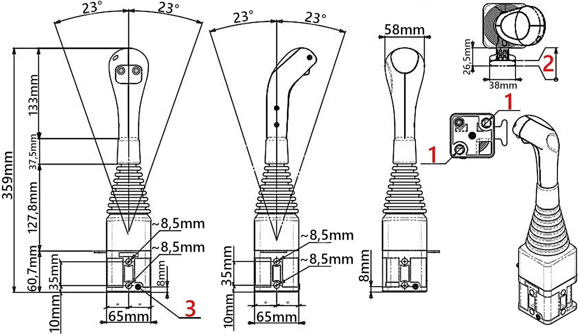 BALL JOYSTICK Joystick FOR TURA EXCAVATORS with 2 BUTTONS BALL JOYSTICK Joystick FOR TURA EXCAVATORS with 2 BUTTONS