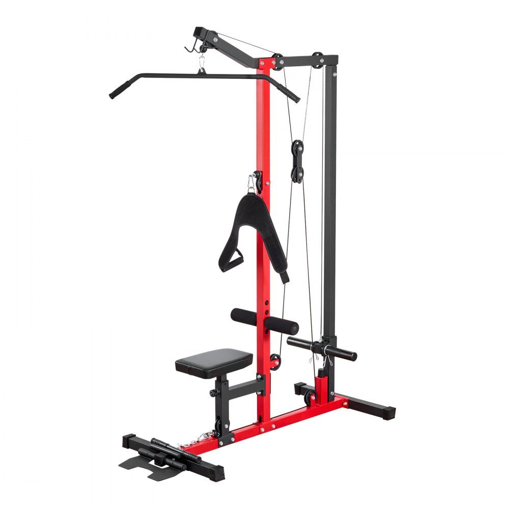Lat pull-down station, 3-in-1 lat pull-down tower, multi-gym with lat pull-down bar & cable pull, can hold up to 181 kg, strength training for back, arms, shoulders, stomach, lat pull-down machine for the fitness center at home, black