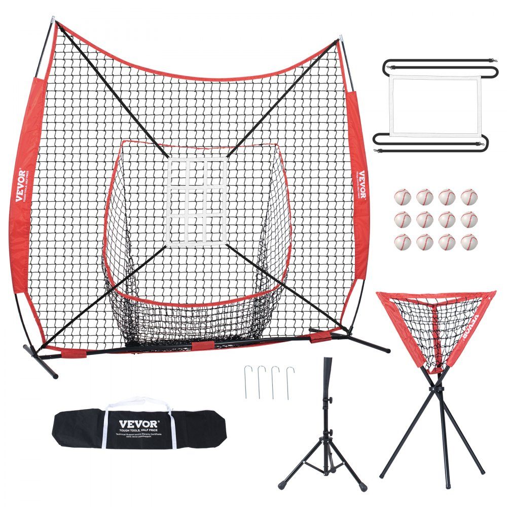 Filet d'entraînement de baseball et softball de 94" x 42" x 84", filet d'entraînement de baseball portable pour frapper, attraper, lancer, équipement de butée avec cadre en arc, sac de transport, zone de frappe, balles, collecteur de balles