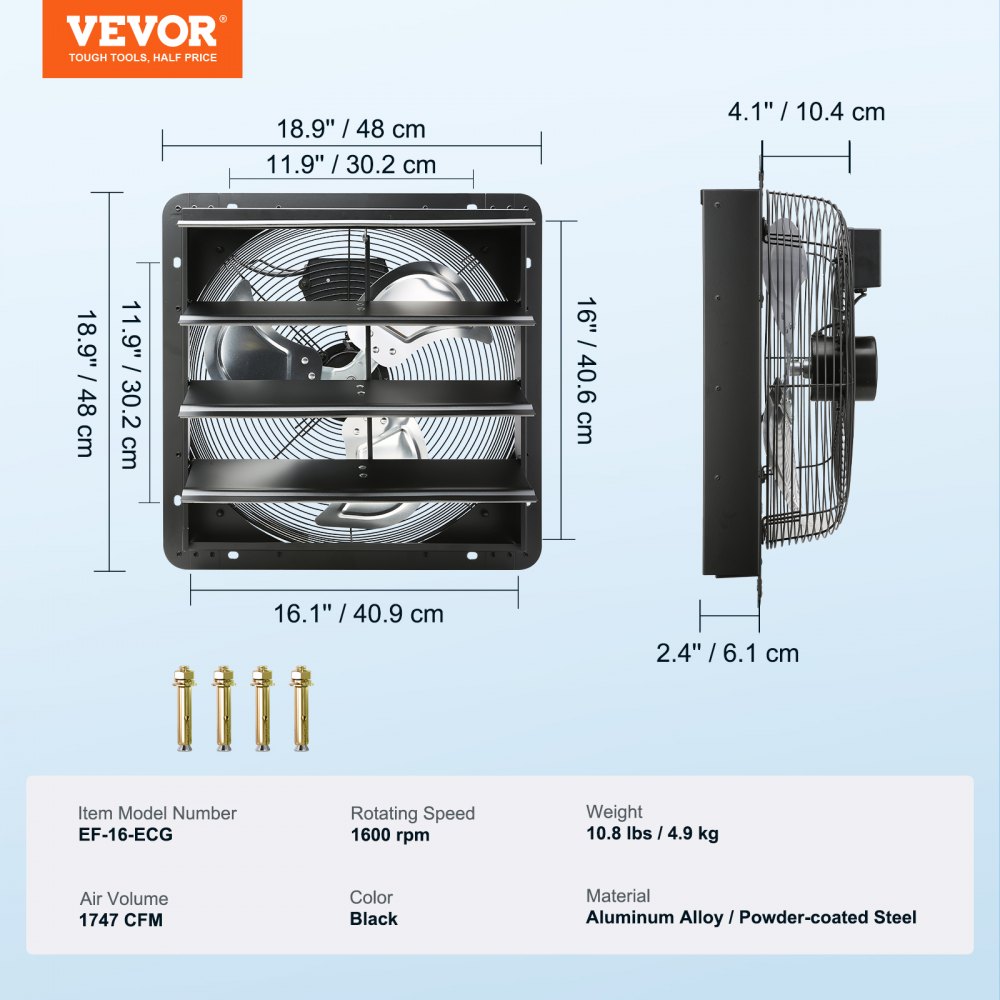 Afzuigventilator 406 mm temperatuur-vochtigheidsregelaar EC-motor 1747 CFM wandgemonteerde muurventilator met snelheidsregeling ventilatie en koeling voor kas garage schuur Afzuigventilator 406 mm temperatuur-vochtigheidsregelaar EC-motor 1747 CFM wandgemonteerde muurventilator met snelheidsregeling ventilatie en koeling voor kas garage schuur
