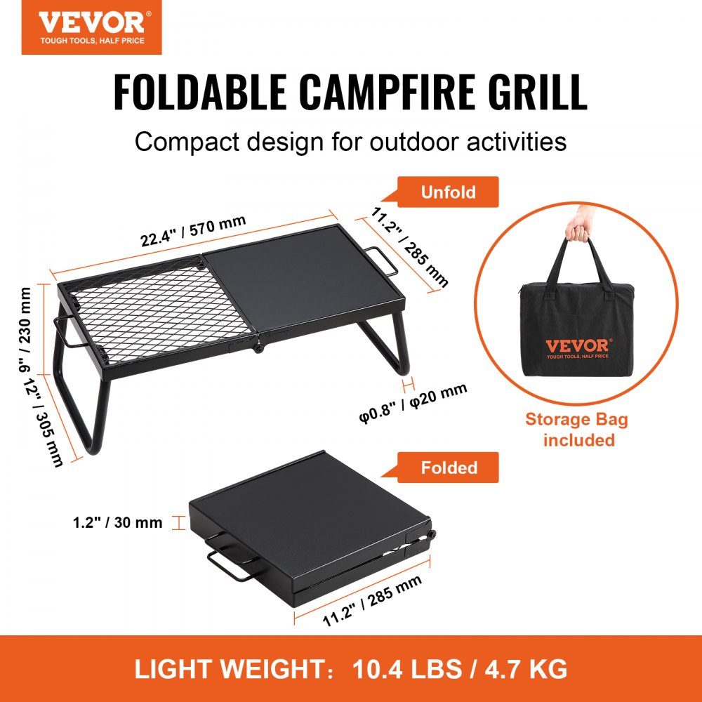 BBQ Gills Holzkohlegrill Klappgrill Tischgrill 570 x 285 x 230 mm, 6 kg Tragkraft tragbarer Reisegrill Outdoor Campinggrill 300 ℃, Grillrost + Grillplatte für Gartenpartys, Picknicks, Terrasse