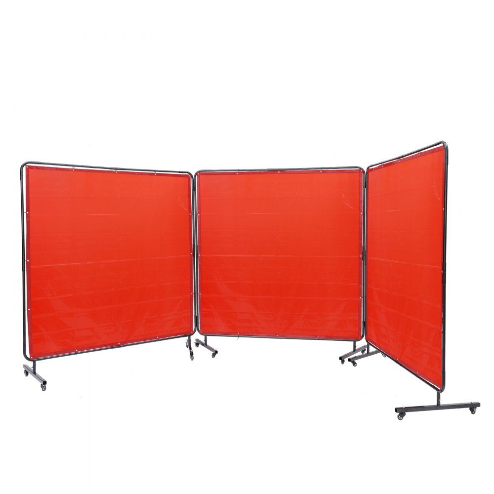 3-delig lasgordijn 1,8 x 1,8 m lasbeschermingsgordijn van vlamvertragend vinyl lasbeschermingswand met 12 zwenkwielen en een 6-traps UV-werende lasdeken lasbescherming rood