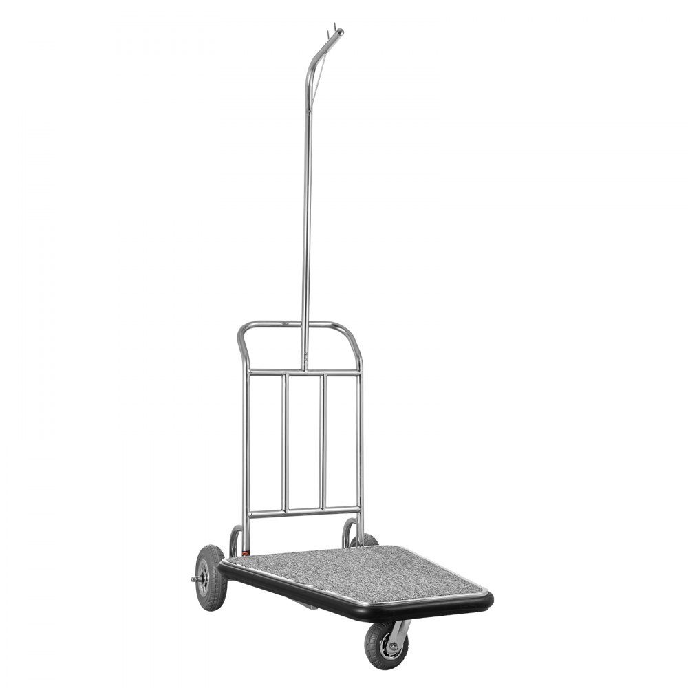 Bagagewagen, capaciteit 272 kg, roestvrijstalen bagagewagen met 3 wielen, bagagewagen met grijze tapijtvloer en rubberen wielen, ideaal voor congrescentra, hotels, huurwoningen, zilver, 1080 x 640 x 1800 mm
