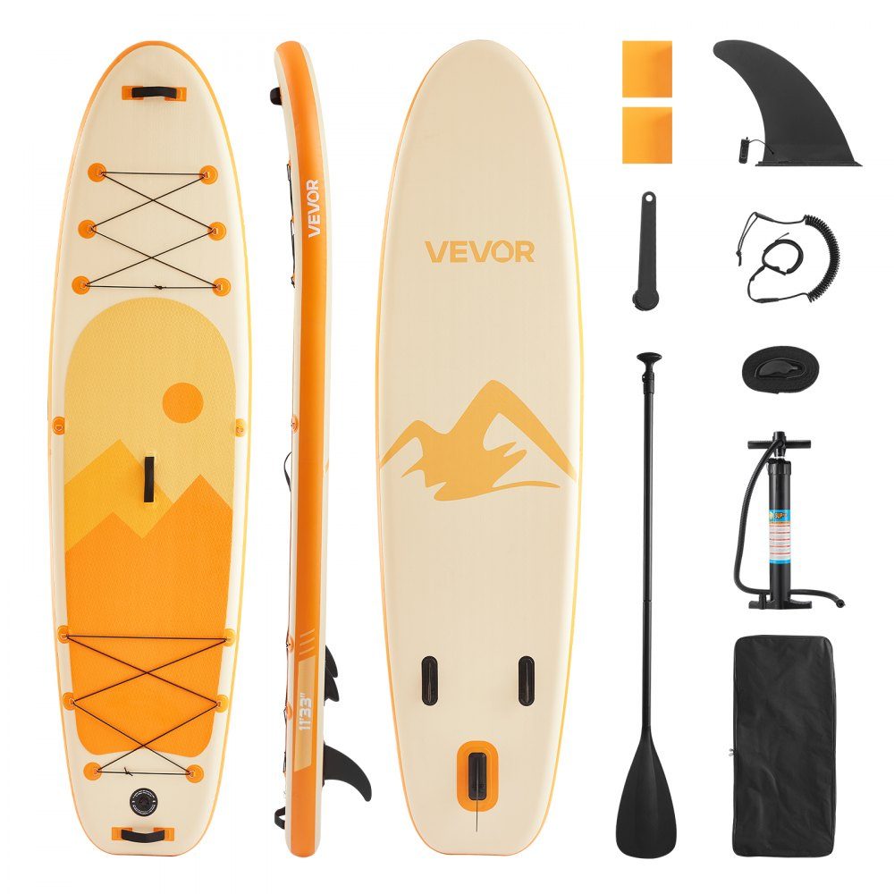 Inflatable Stand Up Paddle Board (135" x 33" x 6") Paddle Board Complete Set Including Pump, Paddle Fin Backpack, Ankle Leash Strap, Non-Slip Deck for Teens and Adults