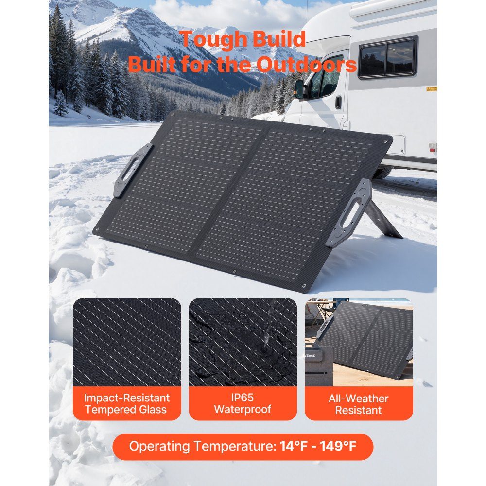 100W Foldable Solar Panel, 24% High Efficiency Portable Solar Charger, Monocrystalline Solar Panel with MC4 Output, USB-A, Type-C and DC Ports, IP65 for Power Stations, Camping, Hiking