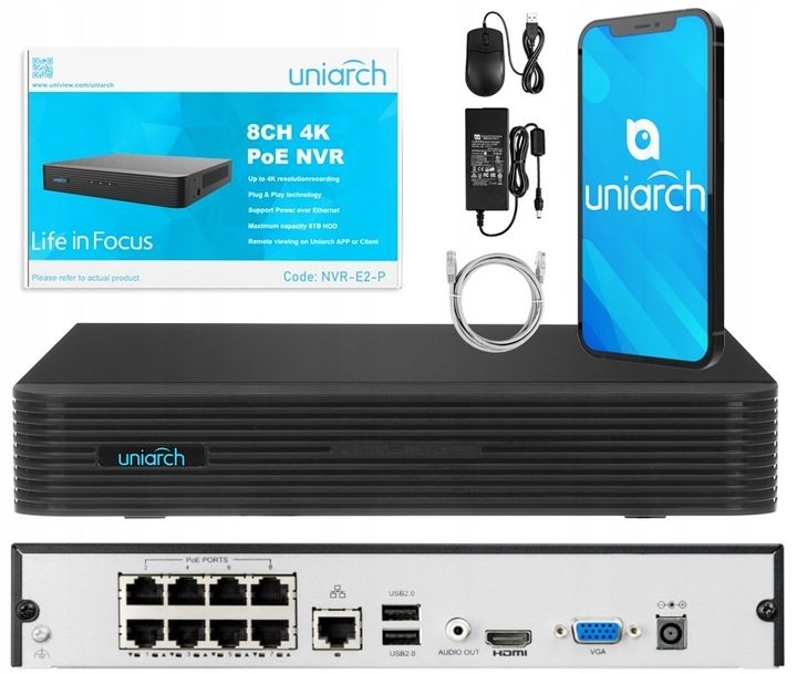 Kit de surveillance IP Uniarch 5MPx 6 caméras extérieures PoE Kit de vidéosurveillance 5MP KIT-IPC-B125-PF28 avec disque dur de 1 To