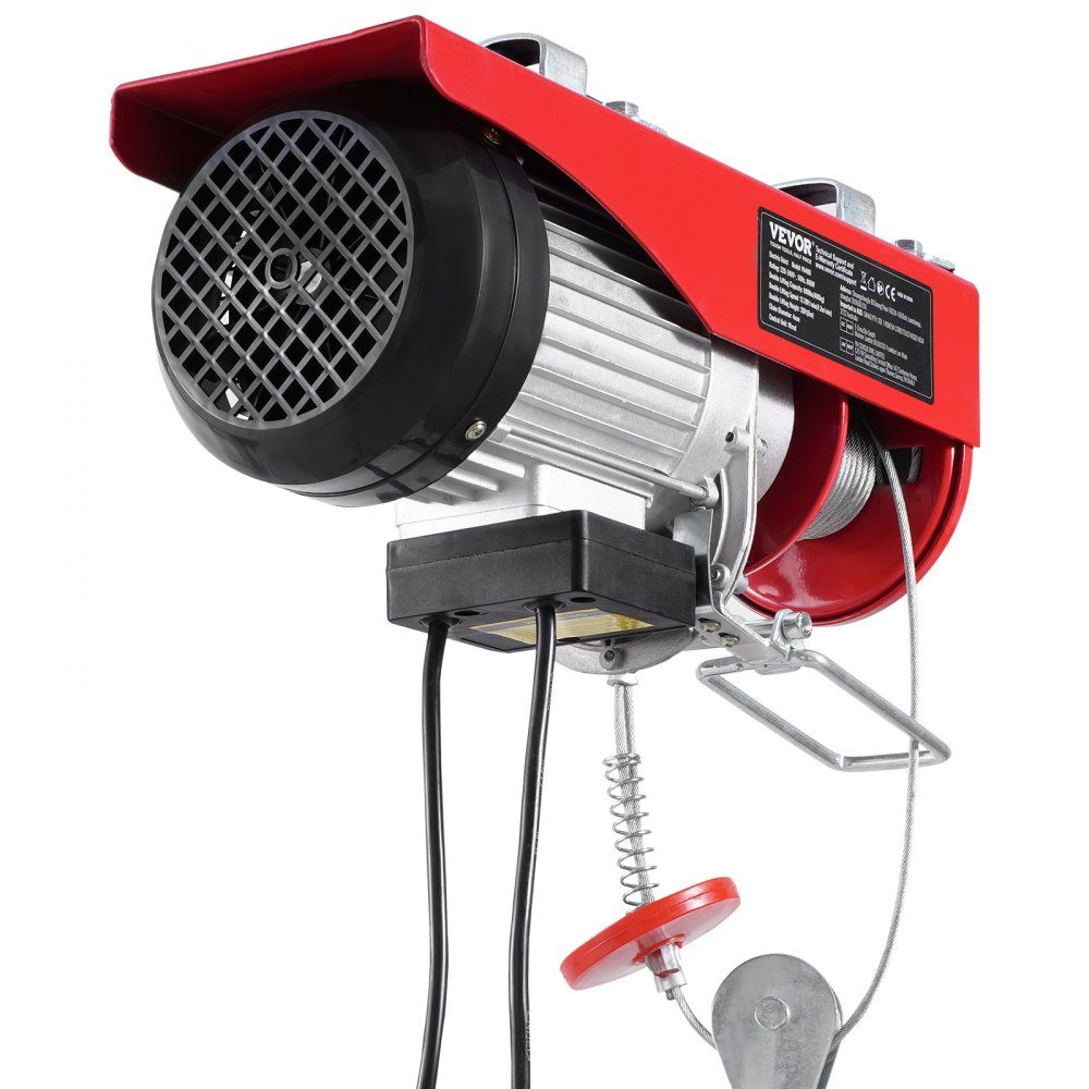 Electric Winch 400kg Motor Winch with 4.2m Cable Remote Control 12m Lifting Height with Single Rope Single/Double Slings Emergency Stop Hoist for Garage Warehouse Factory