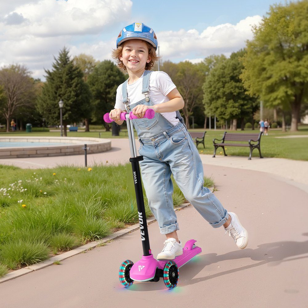 Scooter (3 Räder) ab 3 Jahren, Cityscooter Kinderroller mit leuchtenden Rädern & höhenverstellbarem Lenker & rutschfestem Deck & leichtem Aluminiumrahmen, Tretroller bis 75 kg, Pink