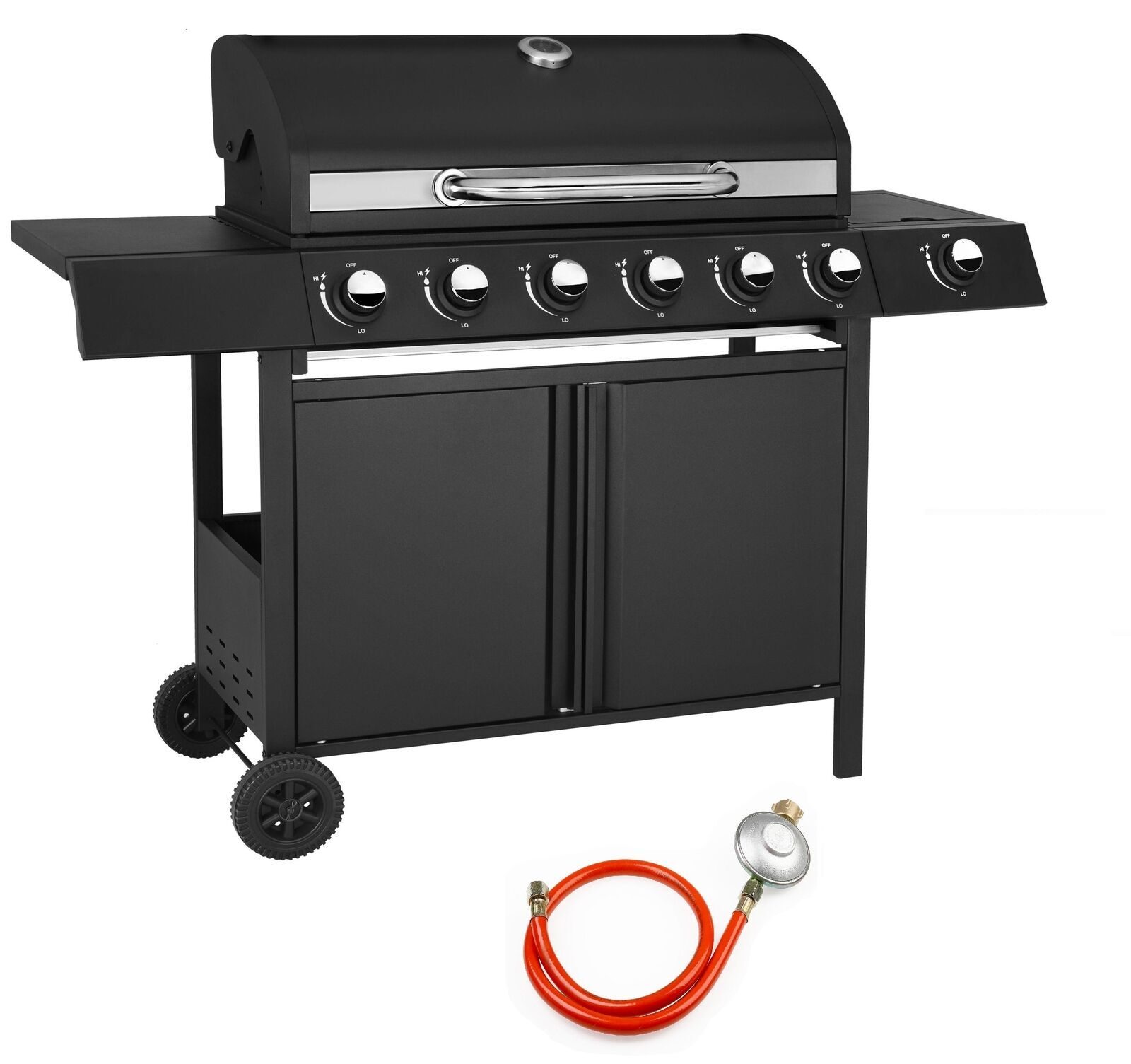 Kompletny stojak na grill gazowy grill grill wózek grill 6+1 stal nierdzewna z bocznym palnikiem