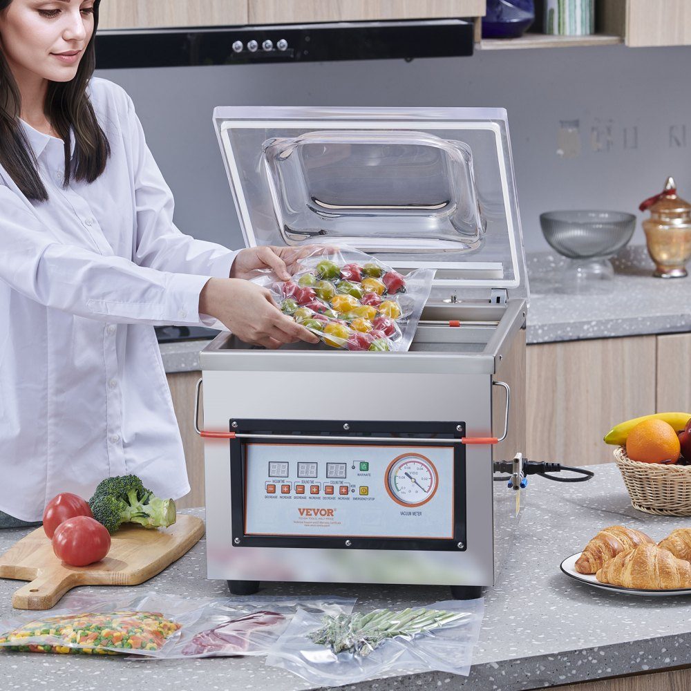 Machine sous vide à chambre Machine sous vide de 320 W pour aliments humides, marinades de viande, etc. Taille compacte avec une longueur de soudure de 32 cm Peut être utilisée dans les cuisines privées et les zones commerciales
