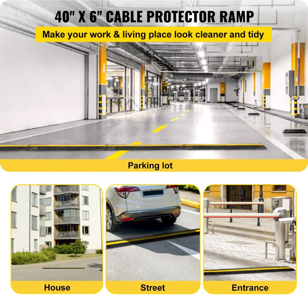 1 channel cable protection mat, external cable channel, 4 pieces of cable bridge made of commercially available thermoplastic rubber with parking spaces, bearing 102x15.5x3 cm