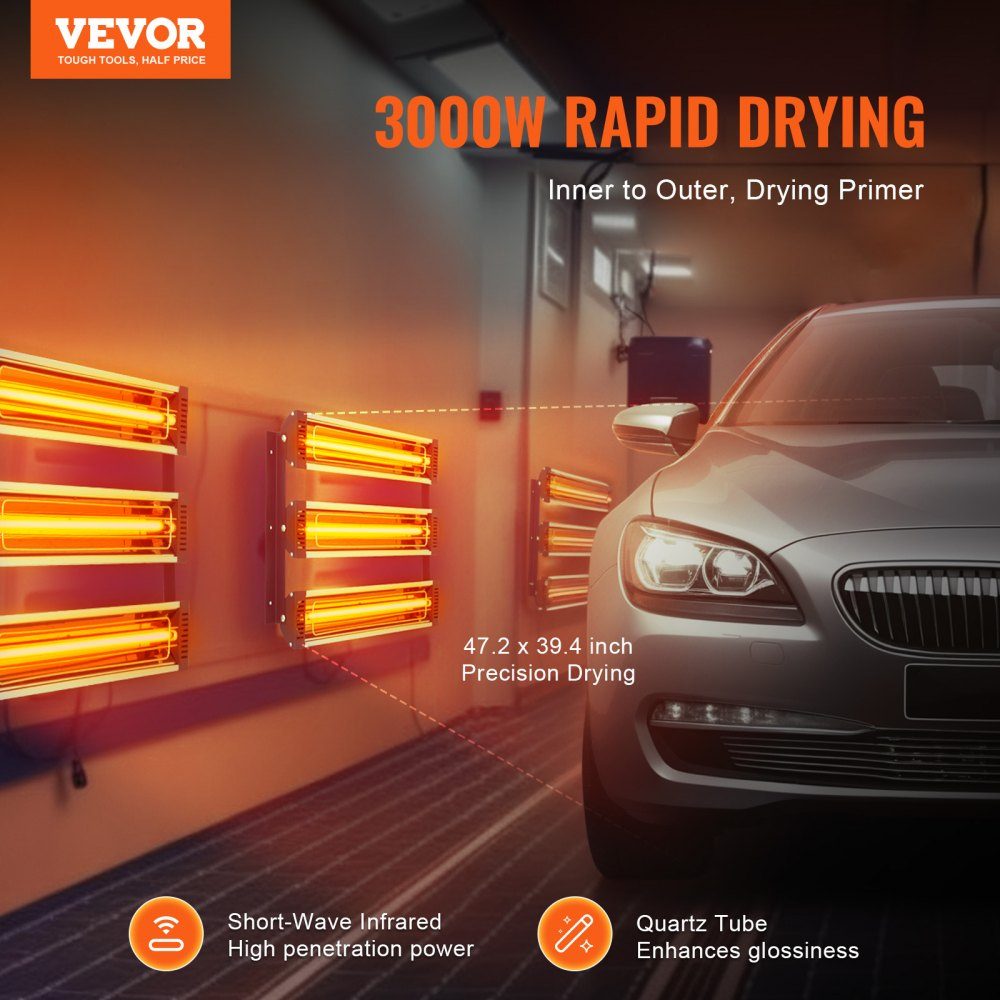 Infrared heater, paint curing lamp, radiant heater, curing for car, infrared paint, cooking area, paint heating lamp 590x372x54 mm, 2 sets, 3000 W, plug NOT included